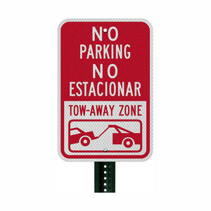 Panneau bilingue de zone de stationnement interdite avec symbole, <span class=keywords><strong>12x12</strong></span> pouces, en aluminium inoxydable, résistant à la décoloration - Product Image 5