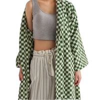 Peignoir unisexe rétro à carreaux vert, taille élastique, en tissu peigné de luxe à poils longs, thermique, longueur genou, saison printemps