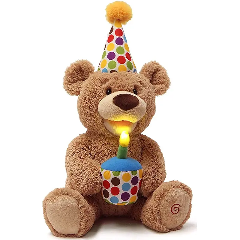 UTOYS Plüsch Teddybär Geburtstag Dekoration Stofftier Spielzeug mit Kerze LED Glühende tanzende Geburtstag Teddybär