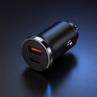 Cargador de Coche de 45W con Doble Puerto, Mini USB-C PD + USB-A QC3.0 Rojo, Adaptador de Corriente Universal para Encendedor de Cigarrillos de 12-24V