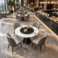 Table à manger pivotante avec chaises en ardoise, piédestal en marbre doré, ensemble de mobilier commercial personnalisable pour restaurant, OEM, luxe, rembourré