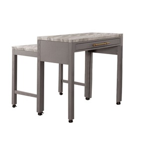 OE HOME Light Gray <b>Round</b> Counter Height Dining <b>Table</b> <b>with</b> Faux Marble Top Metal Legs <b>4</b> Seater Portable & Waterproof Adjustable - Product Image 1