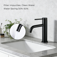 Keran Wastafel Kamar Mandi CE Modern Matte Black, Mixer Air Panas Dingin, Terpasang di Dek, Bahan Stainless Steel, Satu Lubang