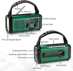Emergency Hand Crank Radio 10000mah USB Charger FM AM NOAA Weather Radio With Compass Lamp Solar Radio