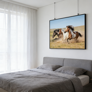 Impression sur papier acrylique personnalisée de chevaux sauvages peints à la main, <span class=keywords><strong>paysage</strong></span> de prairie occidentale, art mural encadré en bois, imperméable, décoration de salon - Product Image 2