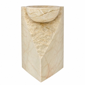 Poulars - Lavabo de Pedestal de Lujo para Montar en la Pared, de Piedra Natural y Artificial, para Lavado de Manos, Sofitel, Beige, Mármol - Product Image 2