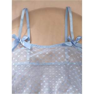 Ensemble de pyjama en maille transparente pour femmes personnalisé avec nœud papillon et imprimé cœur, lingerie 2 pièces sans manches, vêtements de nuit respirants - Product Image 2