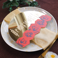 Tarjeta de Menú Redonda de Acrílico Dorado de Lujo con Espejo, Impresión UV, Rosa Roja, Texto Personalizado para Decoración de Mesa de Banquete de Boda