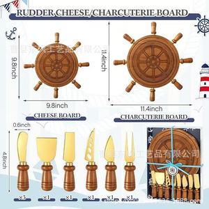 Round Ship <b>Wheel</b> Cheese <b>Board</b> Acacia Wood Serving Tray With Knives Set For Party Gathering Durable Food Safe - Product Image 4