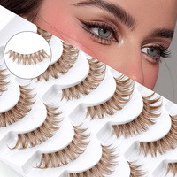 Siete Pares de Pestañas Postizas de Pelo Sintético Rizado 3D Marrón Hechas a Mano con Banda de Algodón Plástico y Cinta Transparente, Venta al Por Mayor en Pares