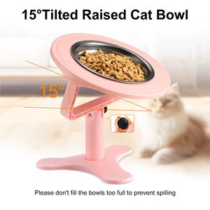 Gamelles surélevées pour chat Support réglable pour gamelles pour chat bols surélevés antidérapants en acier inoxydable avec inclinaison de 15 ° pour animaux de compagnie et chiot - Product Image 6