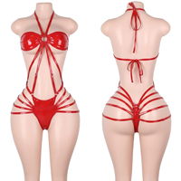 Tenues de danse exotiques en cuir verni à lacets, ensembles de combinaisons, sous-vêtements string, tenues de pole dance, vêtements de festival, rave et clubwear