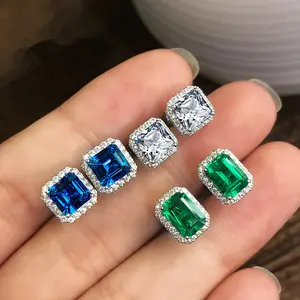 Mode Vierkant Vrouwen Oorbellen Met Volledig Diamant Groen Zirkoon Oorbel Sieraden Groothandel Voor Vrouwen Winkel Groothandel Ns94195