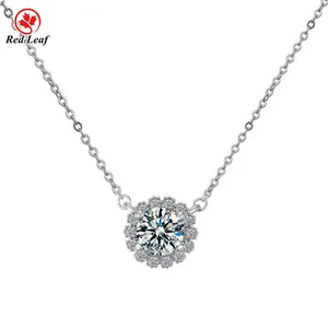 Redleaf Jewelry customize 925 silver necklace with vvs moissanite round stone moissanite necklace