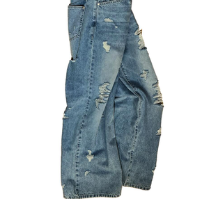 Nouveau Jean Homme 2026 à Double Ceinture, Déchiré, Style Urbain, Délavé, Effet Usé, Coupe Ample Droite, Denim Destructeur, Vente en Gros - Product Image 3