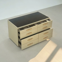 Coiffeuse de chambre à coucher avec plateau en verre, plateau multicouche en cuir microfibre, éclairage LED et armoire de rangement à tiroirs multiples pour maquillage