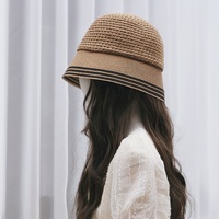 Sombrero Cloche Casual de Lino Rayado Plegable de Alta Calidad para Adultos, Ideal para Viajes al Aire Libre, Venta al por Mayor