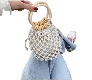 Mini bolsas femininas de madeira, sacola de mão personalizada com alça de madeira para celular com corda