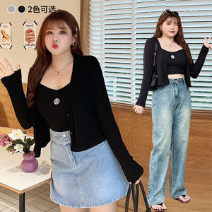 Cárdigan de Punto para Mujer Runqi, Negro, Manga Larga, Asimétrico, Color Sólido, Talla Grande, Top Otoñal para Mujeres Curvilíneas - Product Image 1