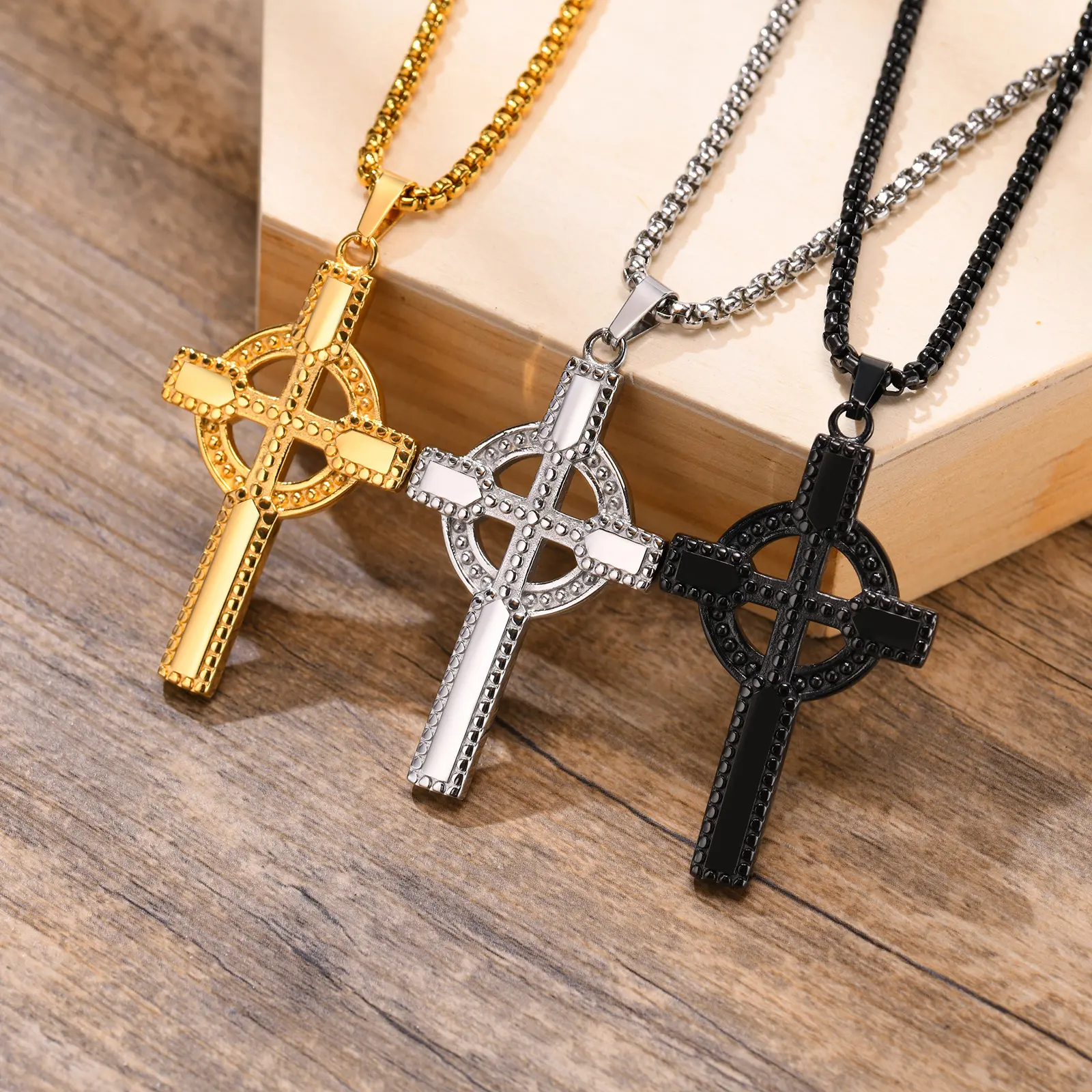 Men Celtic Cross Necklace Non Tarnish Waterproof Necklace Irish Celtic Knot Prayer Pendant Necklace Men Jewelry