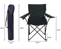Chaise de camping pliante portable d'extérieur avec accoudoirs et porte-gobelet, en tissu Oxford robuste, pour jardin, plage, pêche, avec sac de transport et de rangement