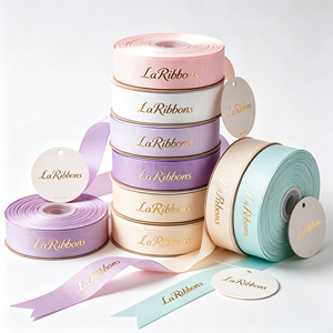 Spring Cherry Blossom Macaron Color Brand Logo Hot Stamped Grosgrain <b>Ribbon</b> For Luxury Present Floral Decoration - Product Image 2