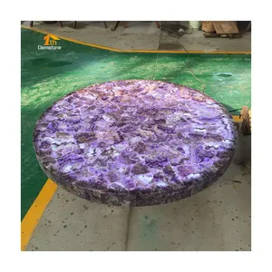 天然背光半透明石材紫色水晶玛瑙紫水晶桌面