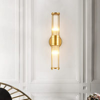 Applique murale moderne en cuivre avec tube en verre côtelé, lampe murale d'intérieur de luxe dorée pour hôtel, villa, chambre, couloir