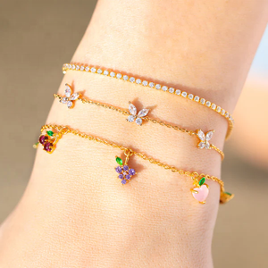 Bracelet personnalisé de haute qualité avec breloques en forme de panier de fruits en zircon, plaqué or, argent sterling 925, bijoux de fête pour femmes et filles - Product Image 2