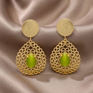 Boucles d'oreilles pendantes en pierre précieuse verte Monalisa, dorées, filigrane, certifiées, ethniques, vintage, bijoux statement pour femme, cadeau - Product Image 3