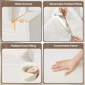 Canapé deux places moderne en bouclette chenille, sans assemblage, sans pieds, canapé-lit nuage, coussins amovibles, rembourrage éponge, pour salon - Product Image 3