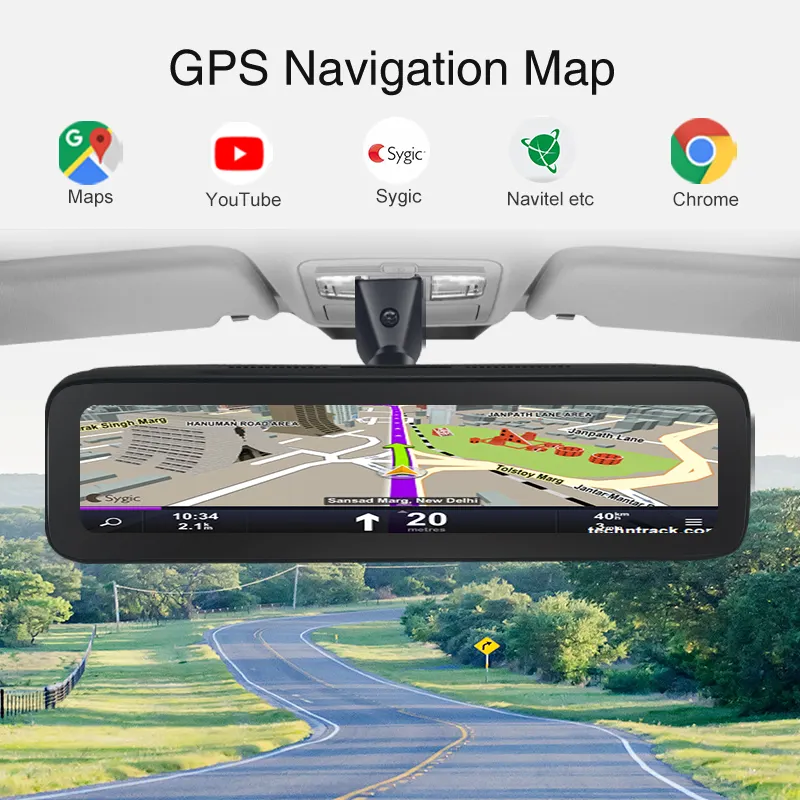 ADAS GPS navigasyon fit ile 4CHs android ayna araba dvr'ı cmsv6 9-36V güç MAX 512g kart araba kara kutusu 4g ayna araba kamera