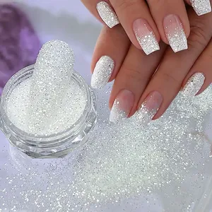 1 pot de poudre de paillettes pour ongles en cristal étincelant, diamant argenté, réfléchissant au laser, effet sucre, brillant, pour décoration de manucure E35 - Product Image 1