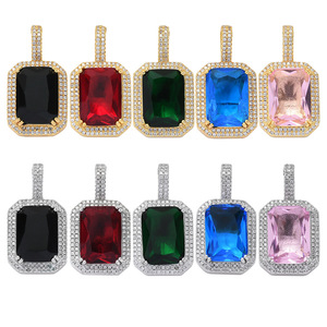 Collier pendentif en pierre de naissance colorée hip-hop, serti de zircon solide, saphir, émeraude, <span class=keywords><strong>rubis</strong></span>, pierre précieuse, <span class=keywords><strong>bijoux</strong></span> de luxe - Product Image 2