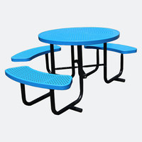 Mesa de pícnic redonda de metal para discapacitados comercial al aire libre con Banco Muebles de Jardín mesa de comedor de acero mesa de centro de patio exterior