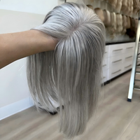 Postiche à clipser en cheveux vierges européens, mélange argent clair, 6x6, dentelle ultra-fine, topper pour femmes souffrant de perte de cheveux