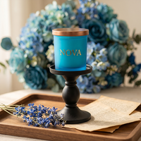 220ml 315ml 420ml Wadah Lilin Kaca Bulat Kosong Dapat Digunakan Kembali dengan Tutup Kayu untuk Dekorasi Rumah