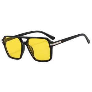 트렌디 한 여성 태양 안경 음영 브랜드 디자이너 옐로우 나이트 비전 안경 uv400 스퀘어 프레임 선글라스 2024