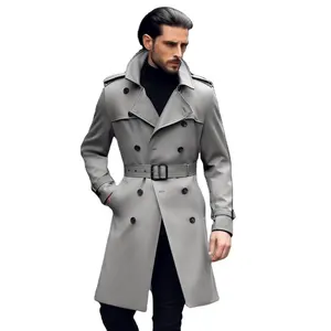 Custom Casual Loose Design Solid Color Business Trench Jacket Coat Men Long Lapel Windbreaker
