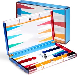 Juego de Backgammon Acrílico Personalizado Multicolor, Fichas Pequeñas de Lucite, Tablero con Cierre Magnético, Estuche de Viaje Transparente - Product Image 1