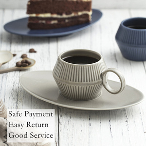 Vente en gros, Mini tasse à café et thé en céramique moderne gris bleu 4oz, ensemble de tasses et soucoupes à expresso - Product Image 4