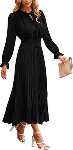 <span class=keywords><strong>Abito</strong></span> Lungo da Donna Personalizzato Logo2025 Primavera-Autunno con Scollo a V, <span class=keywords><strong>Pois</strong></span> Svizzeri, Plissettato, Linea ad A, Elegante e a <span class=keywords><strong>Maniche</strong></span> <span class=keywords><strong>Lunghe</strong></span> - Product Image 2