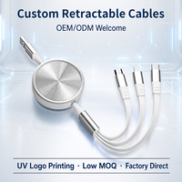 Câble USB rétractable 3-en-1 moderne en ABS à motif CD, impression UV du logo, cadeau technologique innovant pour événements et branding d'entreprise