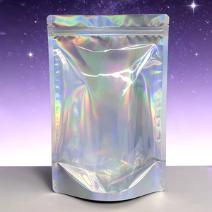 Bolsa personalizada con cierre de cremallera de aluminio holográfico para productos cosméticos y empaques de snacks de moda. - Product Image 2