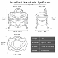 Boîte à musique Rococo en alliage de zinc, argent antique, émail nacré, filigrane rose, étui à bijoux festonné, velours noir, vente en gros OEM