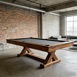 Table de <span class=keywords><strong>billard</strong></span> design en bois massif <span class=keywords><strong>avec</strong></span> plateau en ardoise, 9 pieds, <span class=keywords><strong>avec</strong></span> poches en cuir véritable - Product Image 3