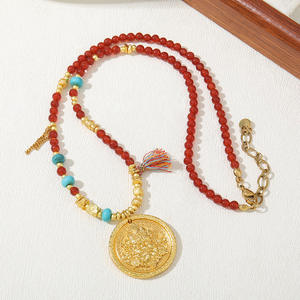 Collar de Moda con Colgante de la Brújula de los Ocho Tesoros de Huang Caishen, Cuentas de Ágata de Ojo de Tigre de Piedra Natural, Estilo Chino para Mujer - Product Image 5