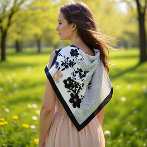 Sciarpa quadrata floreale marca Z 70x70 cm, accessorio di moda leggero in seta per donna, primavera estate - Product Image 2