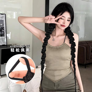 Perruque queue de cheval tressée noire pour femme Qing Sun, 120g, en fibre haute température, accessoire capillaire pour un look tendance - Product Image 1