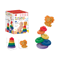 Ensemble de Jouets de Construction Éducatifs pour Enfants Nourrissons Petit Lion Jeu d'Empilage de Gâteau Rond Doux avec Animaux en Plastique Souple